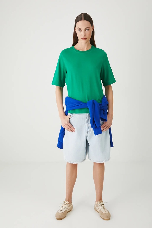 Bavlněné tričko dámské s elastanem, bez vzoru zelená barva regular zelená RS25-TSD094