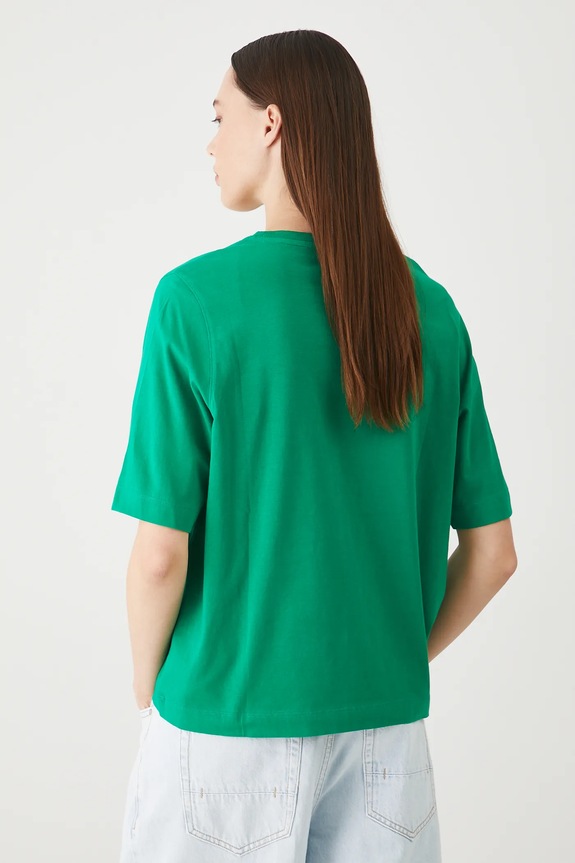 Bavlněné tričko dámské s elastanem, bez vzoru zelená barva zelená RS25-TSD094
