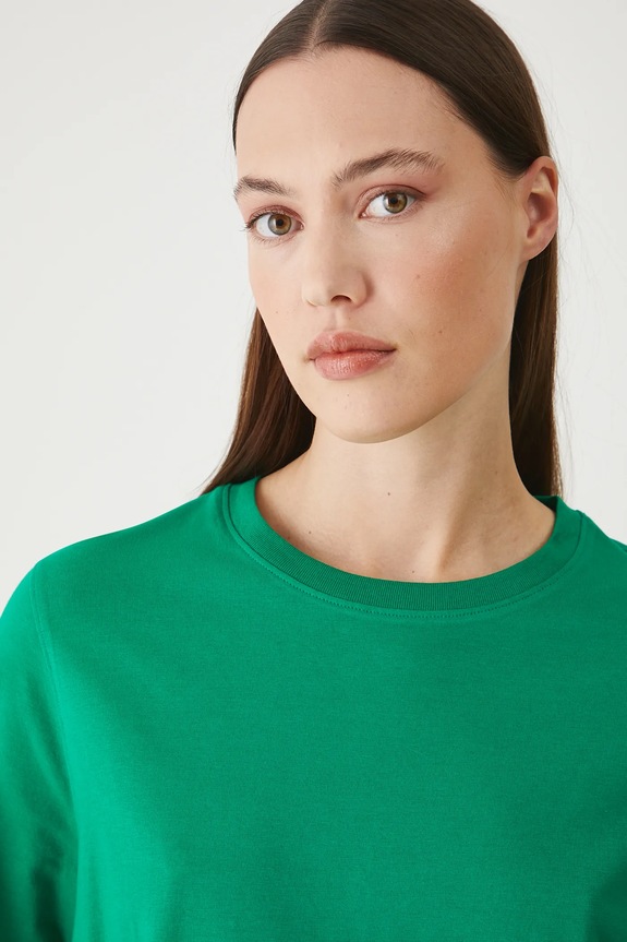 Bavlněné tričko dámské s elastanem, bez vzoru zelená barva RS25-TSD094 zelená