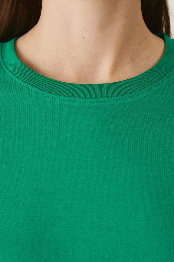 Bavlněné tričko dámské s elastanem, bez vzoru zelená barva RS25-TSD094