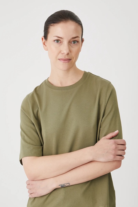 Bavlněné tričko dámské s elastanem, bez vzoru zelená barva regular zelená RS25-TSD094