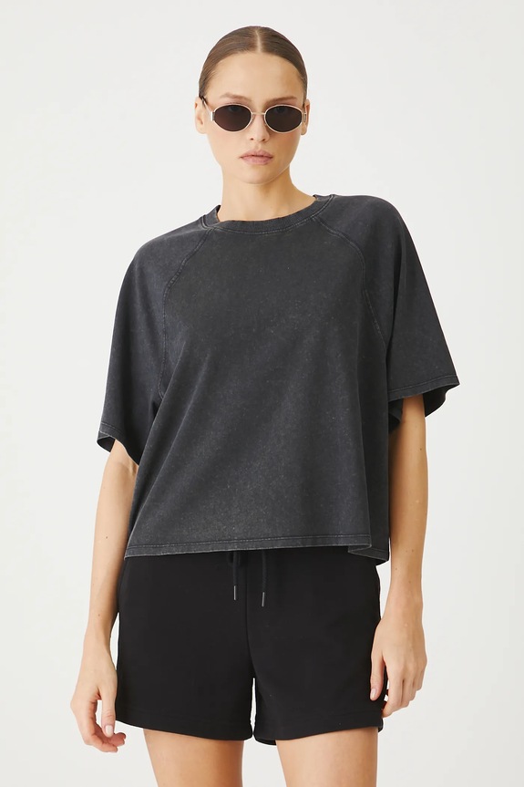 T-shirt bawełniany damski z efektem sprania kolor szary bawełna szary RS25-TSD0A0