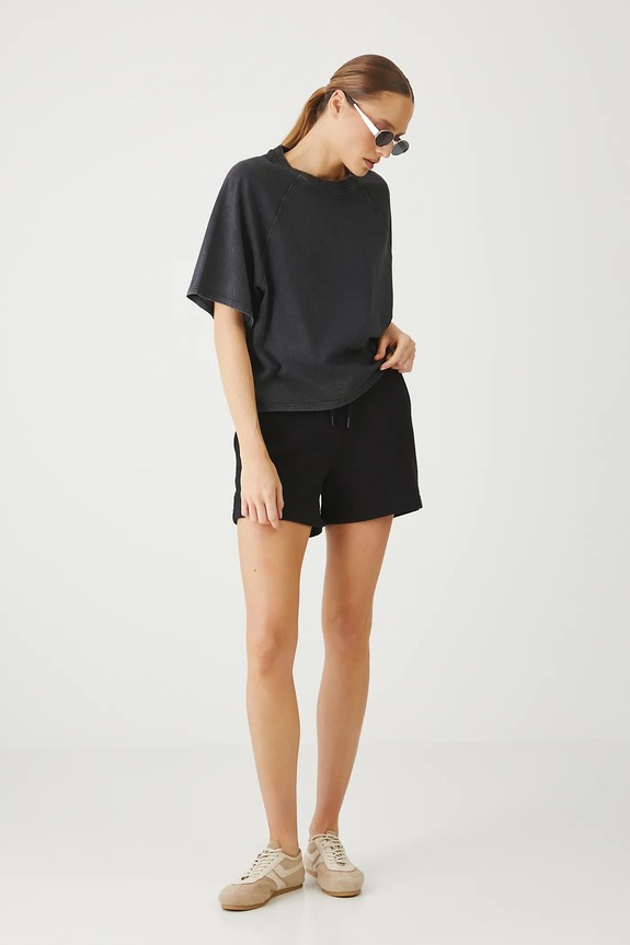 T-shirt bawełniany damski z efektem sprania kolor szary RS25-TSD0A0 szary RS25