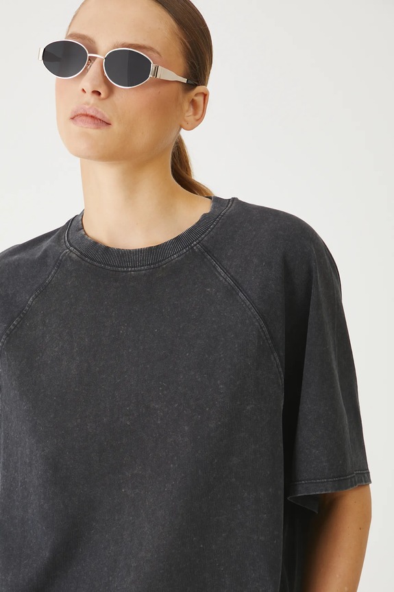 T-shirt bawełniany damski z efektem sprania kolor szary szary RS25-TSD0A0