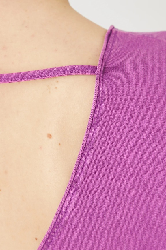 T-shirt bawełniany damski z efektem sprania kolor fioletowy fioletowy RS25-TSD0A1