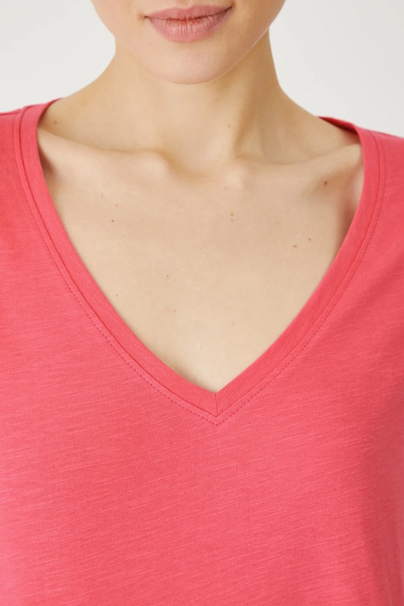 T-shirt bawełniany damski gładki RS25-TSD0B0 różowy
