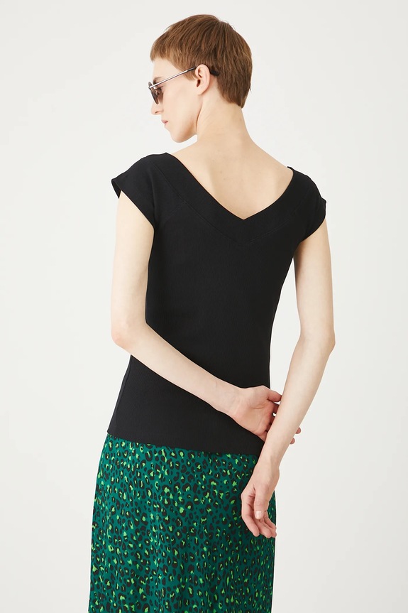 Odzież T-shirt bawełniany damski z elastanem prążkowany kolor czarny RS25-TSD0B1 czarny