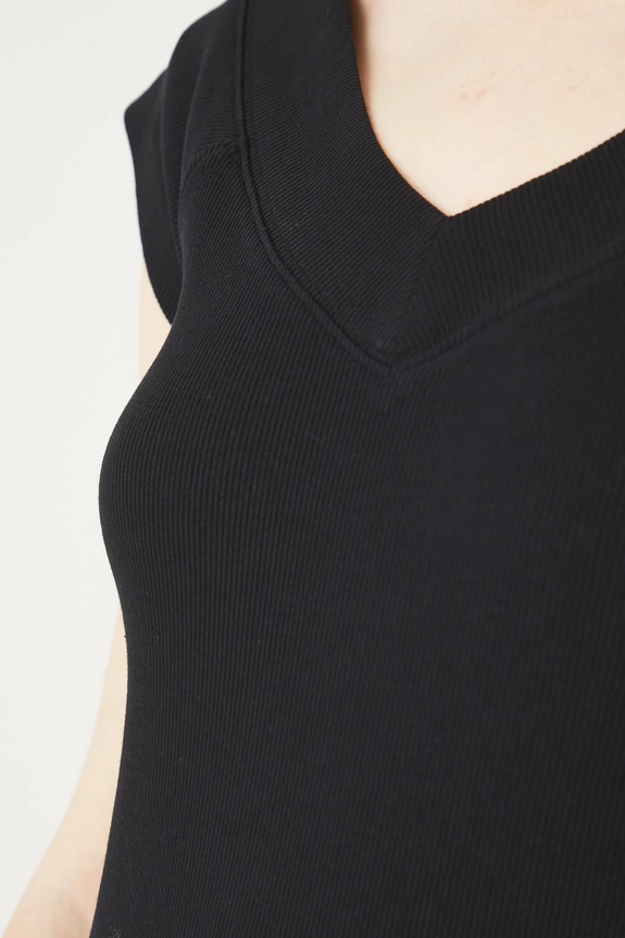 T-shirt bawełniany damski z elastanem prążkowany kolor czarny RS25-TSD0B1 czarny