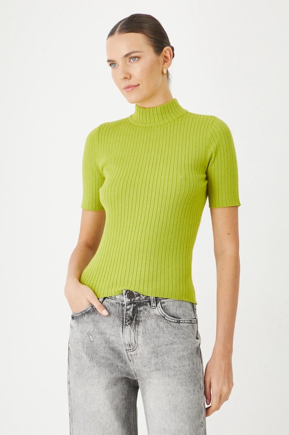 T-shirt damski prążkowany z wiskozą kolor zielony pozostałe zielony RS25.TSD200