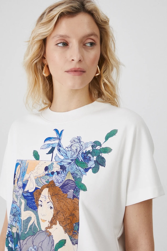 T-shirt damski z kolekcji Eviva L'arte kolor beżowy RS25.TSD252 beżowy