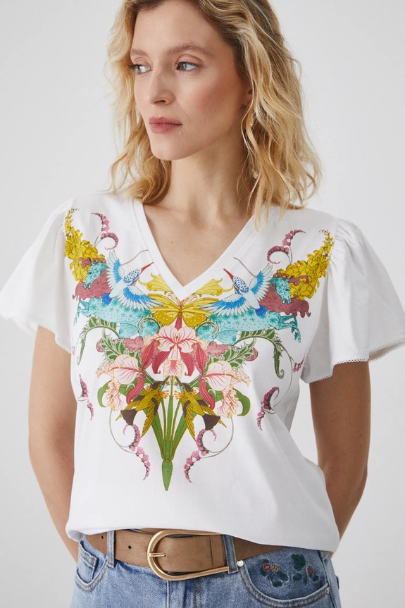 T-shirt bawełniany damski z kolekcji Eviva L'arte kolor biały RS25-TSD254 biały RS25