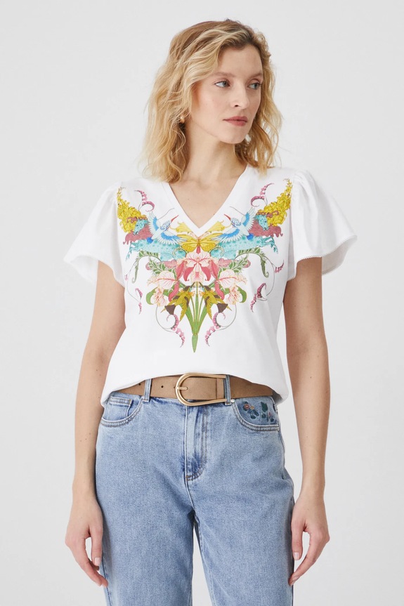 T-shirt bawełniany damski z kolekcji Eviva L'arte kolor biały RS25-TSD254 biały