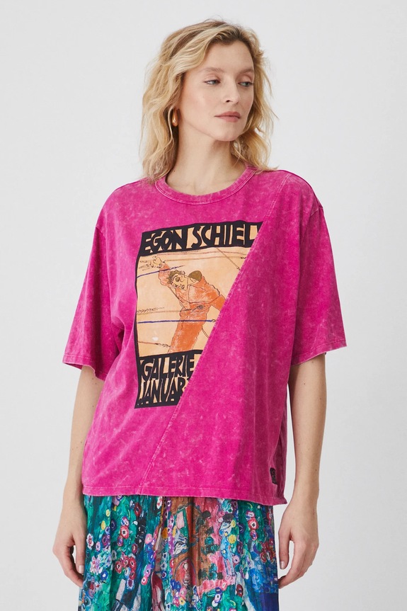T-shirt bawełniany damski z kolekcji Eviva L'arte kolor fioletowy RS25.TSD255 fioletowy RS25