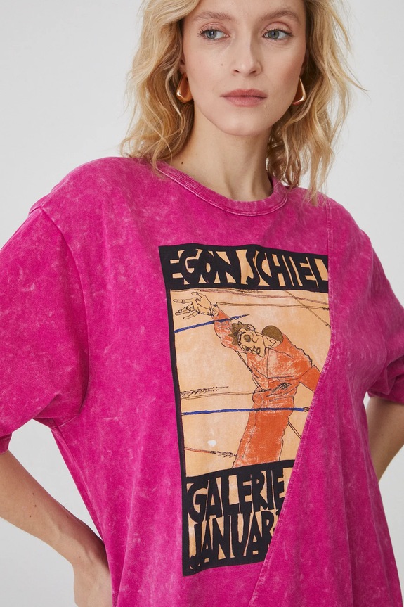 T-shirt bawełniany damski z kolekcji Eviva L'arte kolor fioletowy RS25.TSD255 fioletowy