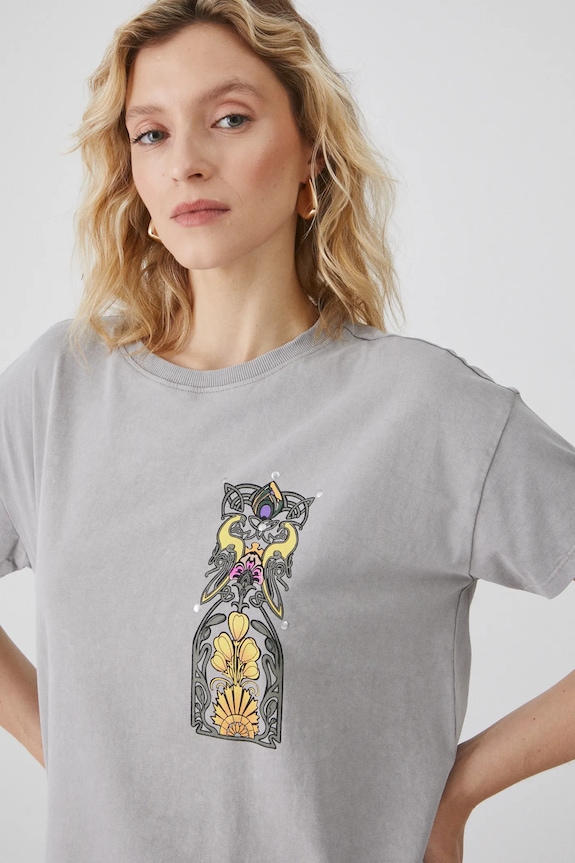 T-shirt bawełniany damski z kolekcji Eviva L'arte kolor szary RS25-TSD257 szary