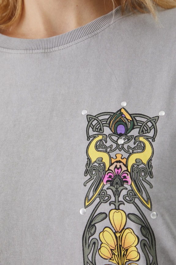 T-shirt bawełniany damski z kolekcji Eviva L'arte kolor szary RS25-TSD257