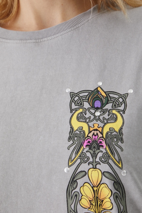 T-shirt bawełniany damski z kolekcji Eviva L'arte kolor szary RS25-TSD257