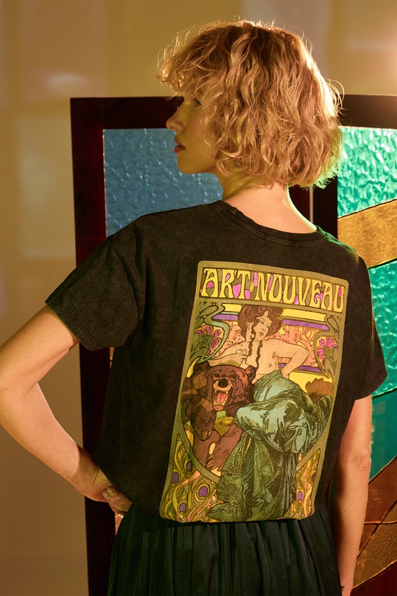 T-shirt bawełniany damski z kolekcji Eviva L'arte kolor szary okrągły szary RS25-TSD257