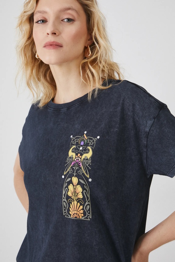 T-shirt bawełniany damski z kolekcji Eviva L'arte kolor szary RS25-TSD257 szary