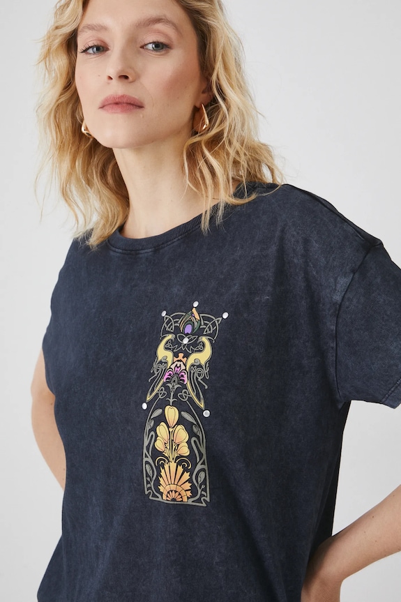 T-shirt bawełniany damski z kolekcji Eviva L'arte kolor szary RS25-TSD257 szary
