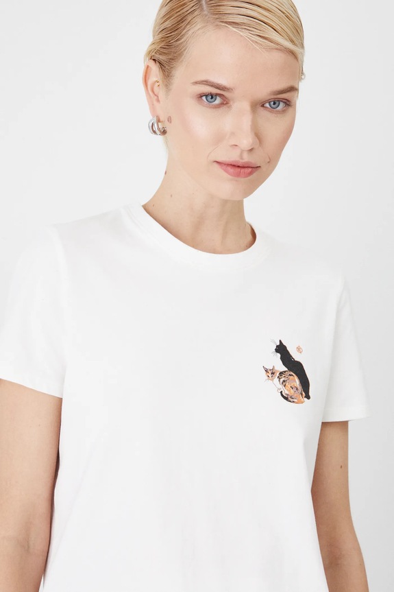 T-shirt bawełniany damski z kolekcji Eviva L'arte z elastanem kolor beżowy RS25.TSD258 beżowy RS25