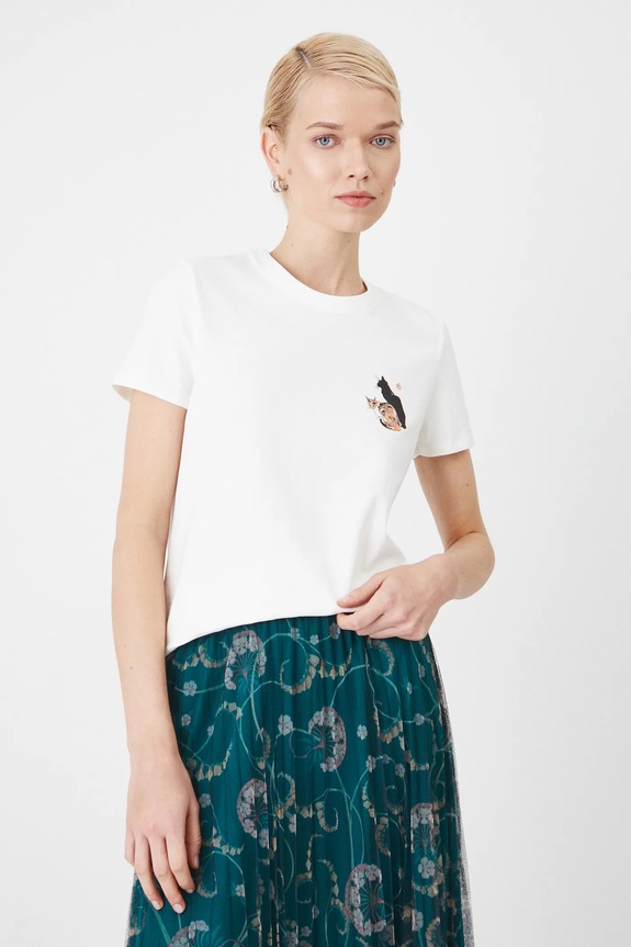 T-shirt bawełniany damski z kolekcji Eviva L'arte z elastanem kolor beżowy RS25.TSD258 beżowy