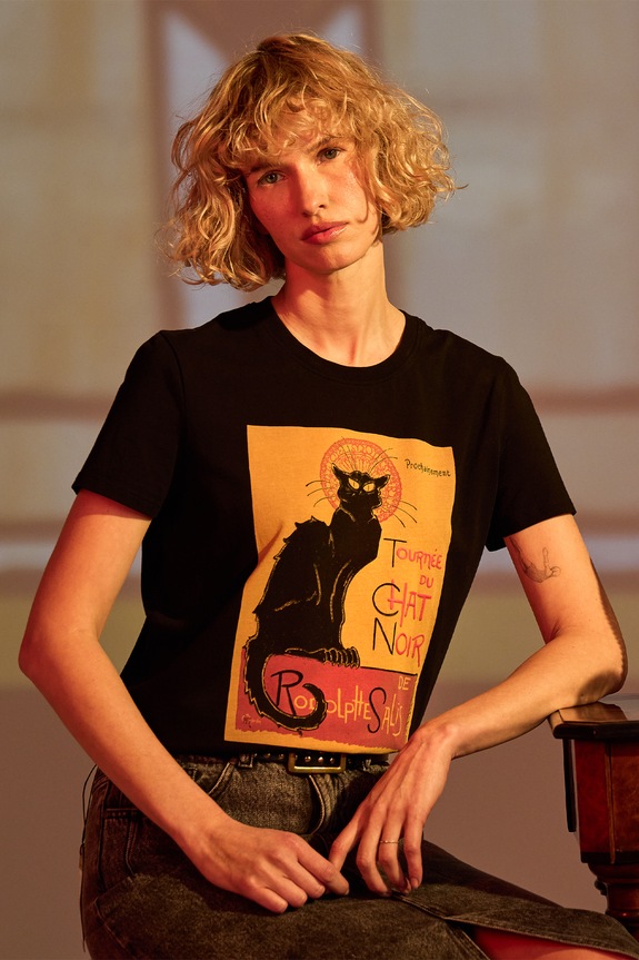 T-shirt bawełniany damski z kolekcji Eviva L'arte z elastanem kolor czarny okrągły czarny RS25.TSD259