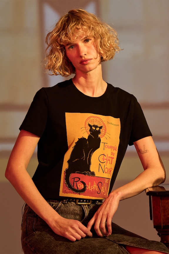 T-shirt bawełniany damski z kolekcji Eviva L'arte z elastanem kolor czarny okrągły czarny RS25.TSD259