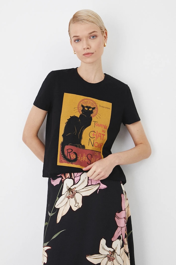 T-shirt bawełniany damski z kolekcji Eviva L'arte z elastanem kolor czarny RS25.TSD259 czarny RS25