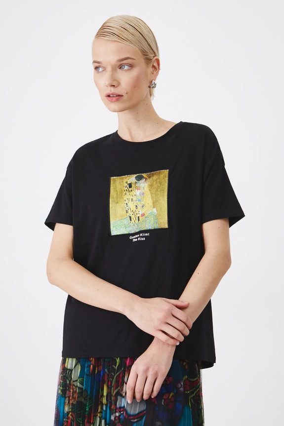 T-shirt bawełniany damski z kolekcji Eviva L'arte kolor czarny RS25.TSD261 czarny