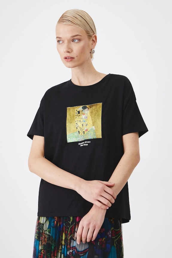 T-shirt bawełniany damski z kolekcji Eviva L'arte kolor czarny RS25.TSD261 czarny