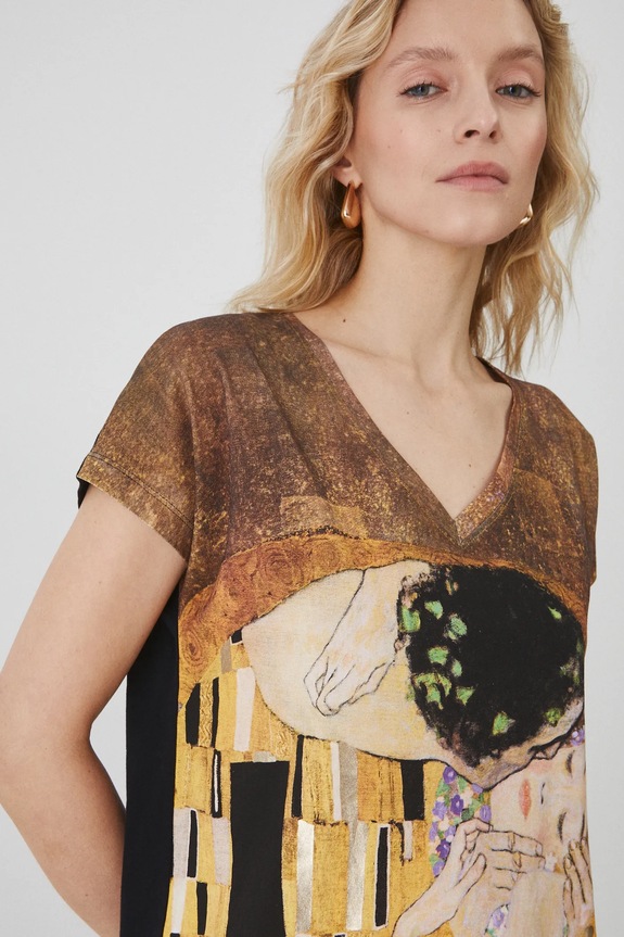 T-shirt bawełniany damski z kolekcji Eviva L'arte kolor czarny RS25-TSD262 czarny