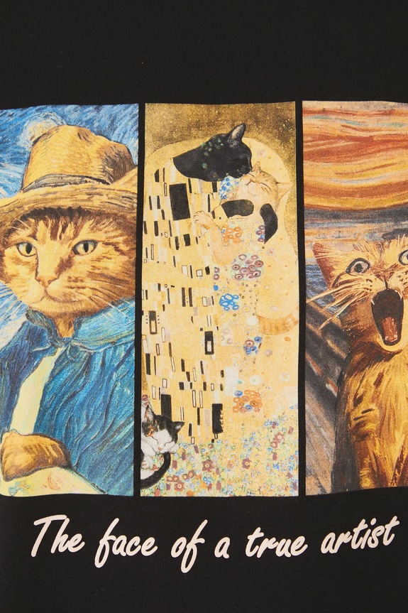 Bavlněné tričko dámské s elastanem z kolekce pro milovníky koček černá barva RS25.TSD352 černá