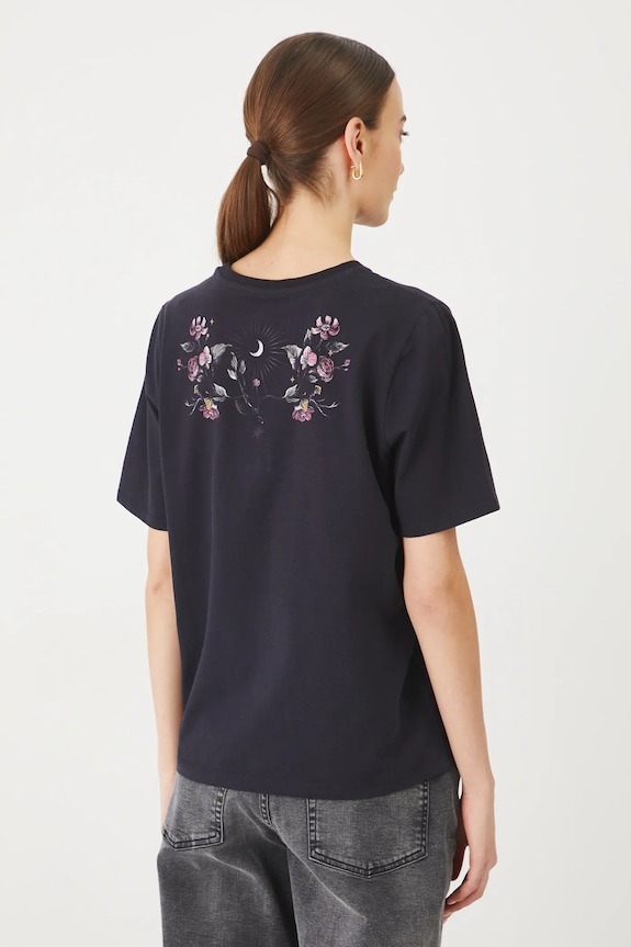 Odzież T-shirt bawełniany damski z elastanem z nadrukiem kolor czarny RS25-TSD404 czarny