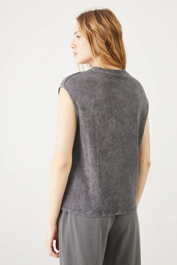 Odzież T-shirt bawełniany damski z nadrukiem i aplikacją kolor szary RS25-TSD405 szary