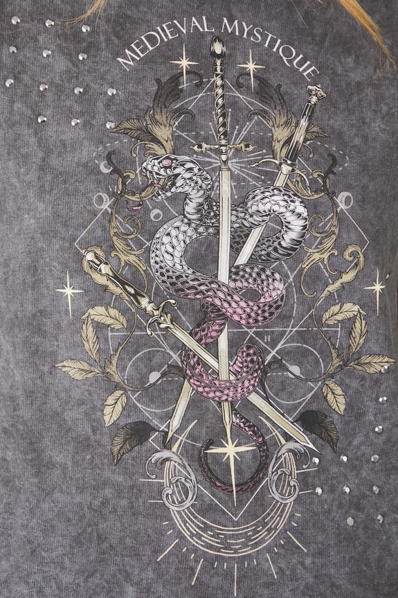 T-shirt bawełniany damski z nadrukiem i aplikacją kolor szary RS25-TSD405 szary