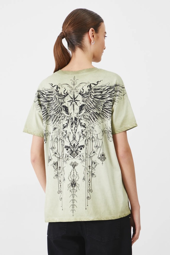 T-shirt bawełniany damski z nadrukiem kolor zielony bawełna zielony RS25-TSD408