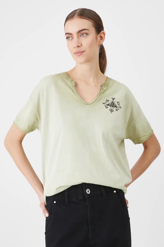 Odzież T-shirt bawełniany damski z nadrukiem kolor zielony RS25-TSD408 zielony