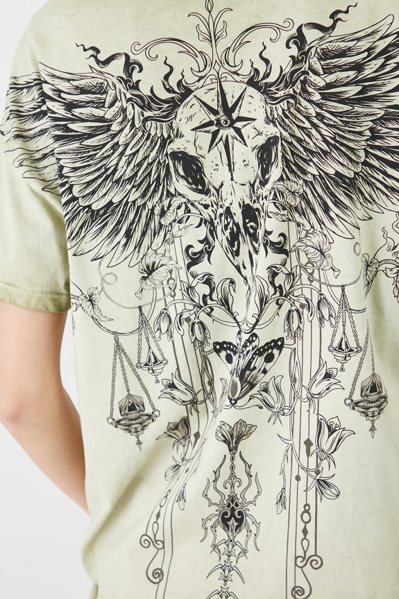 T-shirt bawełniany damski z nadrukiem kolor zielony RS25-TSD408 zielony