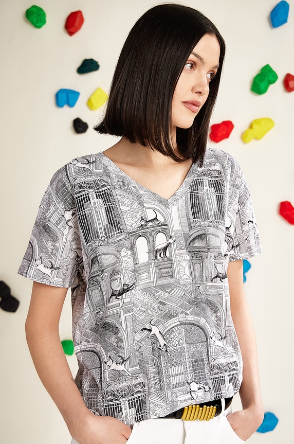 T-shirt bawełniany damski by Małgorzata Kaczmarska, Grafika Polska kolor biały wzorzyste biały RS25-TSD456