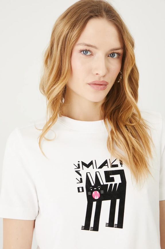 T-shirt bawełniany damski z elastanem by Aga Serwicka, Grafika Polska kolor biały RS25-TSD457 biały