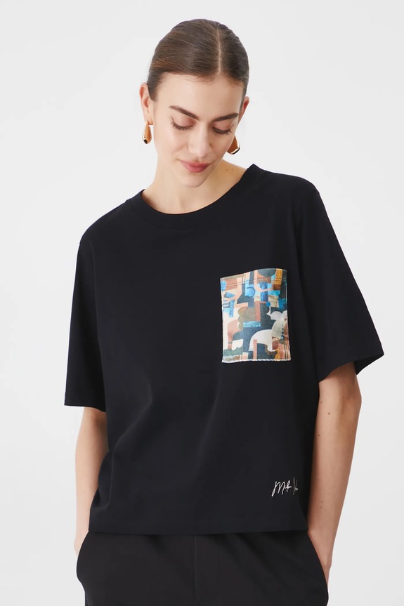 T-shirt bawełniany damski z elastanem by Mila Raczkowska, Grafika Polska kolor czarny RS25-TSD458 czarny RS25