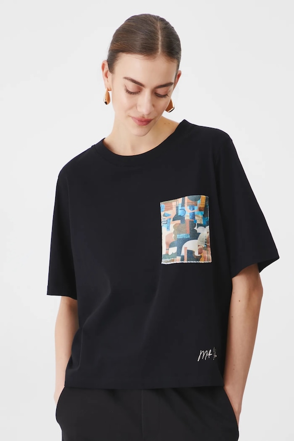 T-shirt bawełniany damski z elastanem by Mila Raczkowska, Grafika Polska kolor czarny RS25-TSD458 czarny RS25