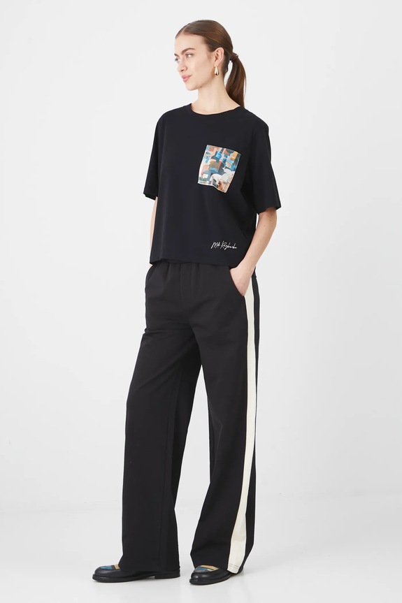 Odzież T-shirt bawełniany damski z elastanem by Mila Raczkowska, Grafika Polska kolor czarny RS25-TSD458 czarny