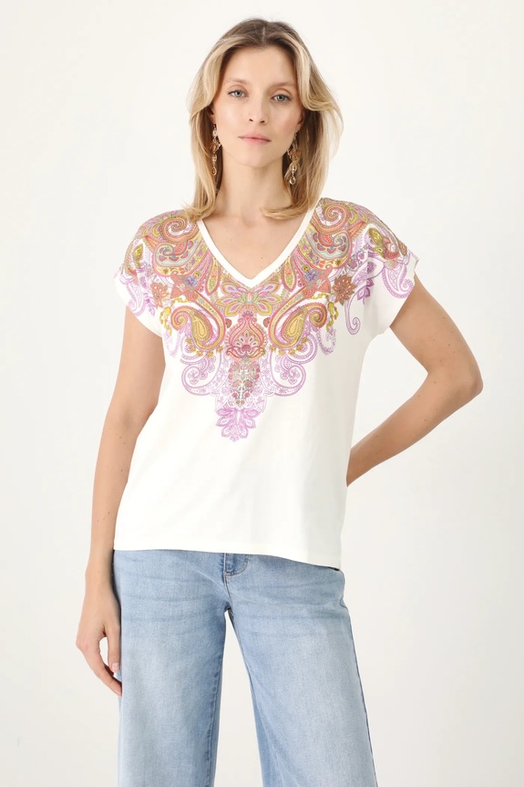 T-shirt bawełniany damski z nadrukiem kolor beżowy bawełna beżowy RS25-TSD508