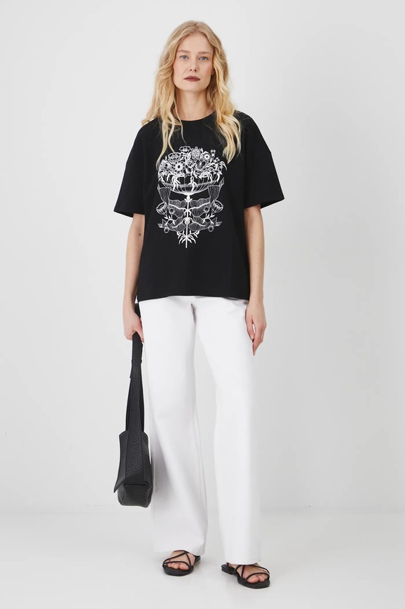 T-shirt bawełniany damski z nadrukiem interlock kolor czarny RS25-TSD603 czarny RS25