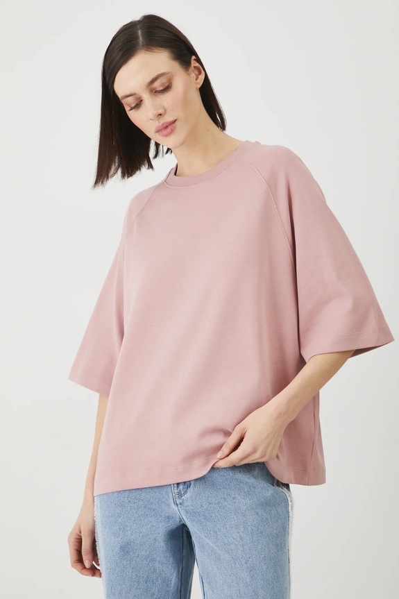 Bavlněné tričko dámské bez vzoru interlock růžová barva relaxed růžová RS25.TSD613