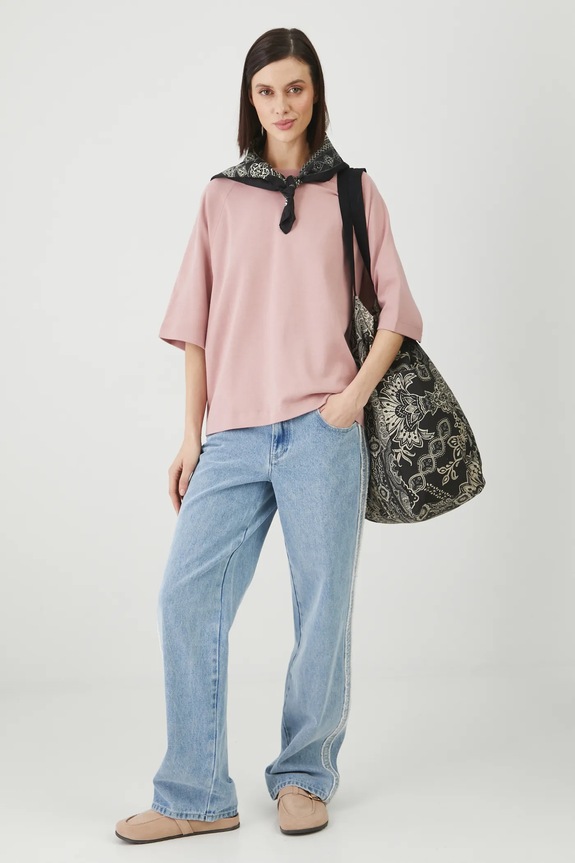 Bavlněné tričko dámské bez vzoru interlock růžová barva RS25.TSD613 růžová