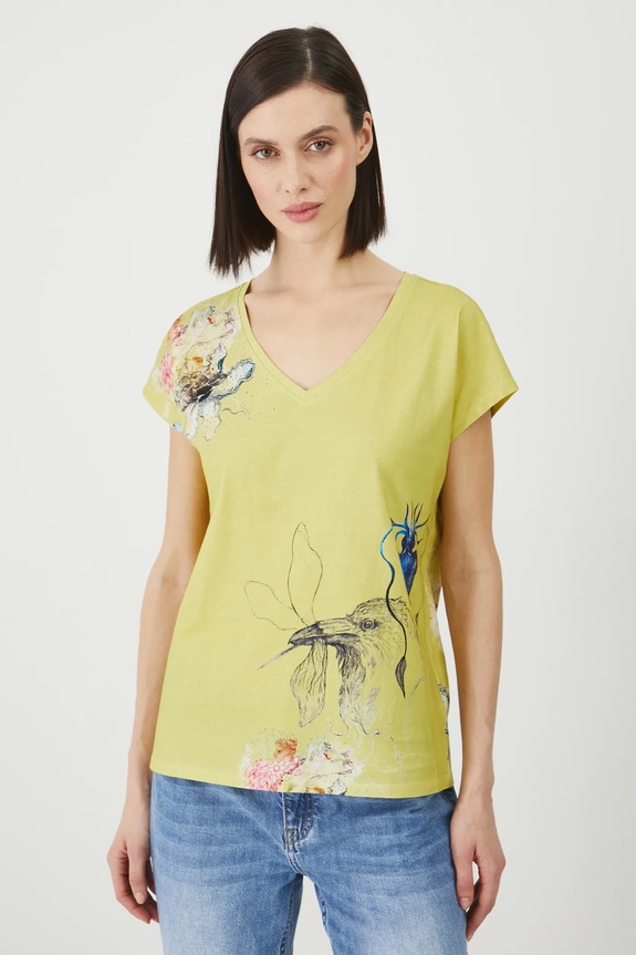 T-shirt bawełniany damski by Justyna Stoszek – Forest Forever, Sense of Values kolor czarny RS25-TSD651 zielony RS25