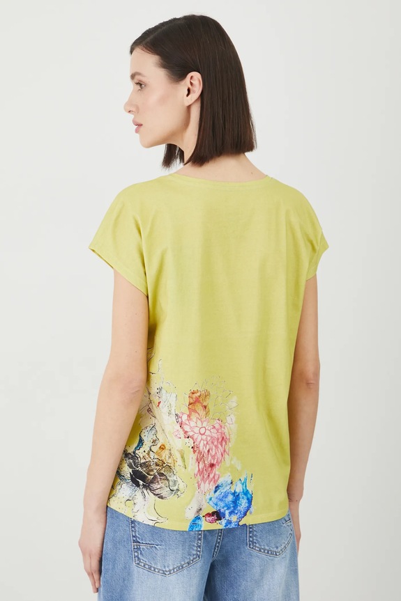 T-shirt bawełniany damski by Justyna Stoszek – Forest Forever, Sense of Values kolor czarny zielony RS25-TSD651